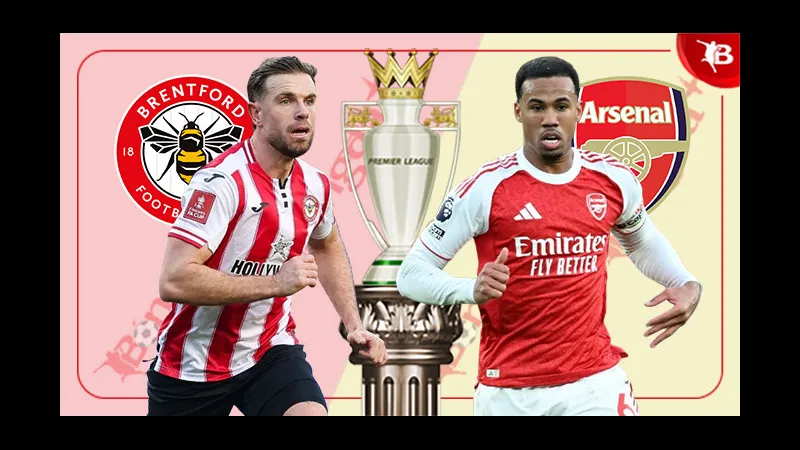 Cầu thủ Brentford tung cú sút mạnh vào lưới Arsenal
